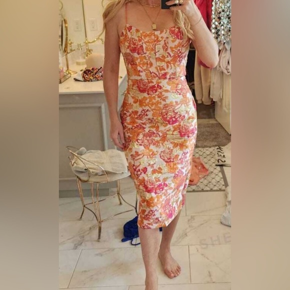 Floral Jacquard Cami Dress SZ M Elegant Cocktail Wedding Guest New✨Highly ✨✨ - Picture 4 of 8